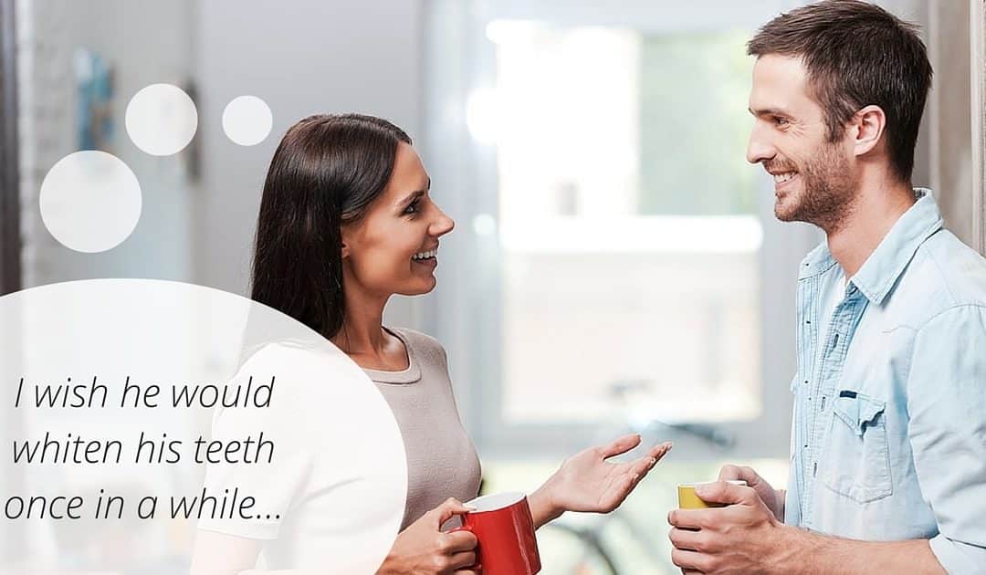 woman telling someone to whiten teeth