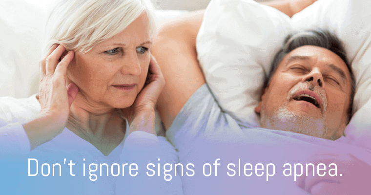 Image of an older woman who can't sleep because of partner snoring Sleep apnea could be disrupting your sleep.